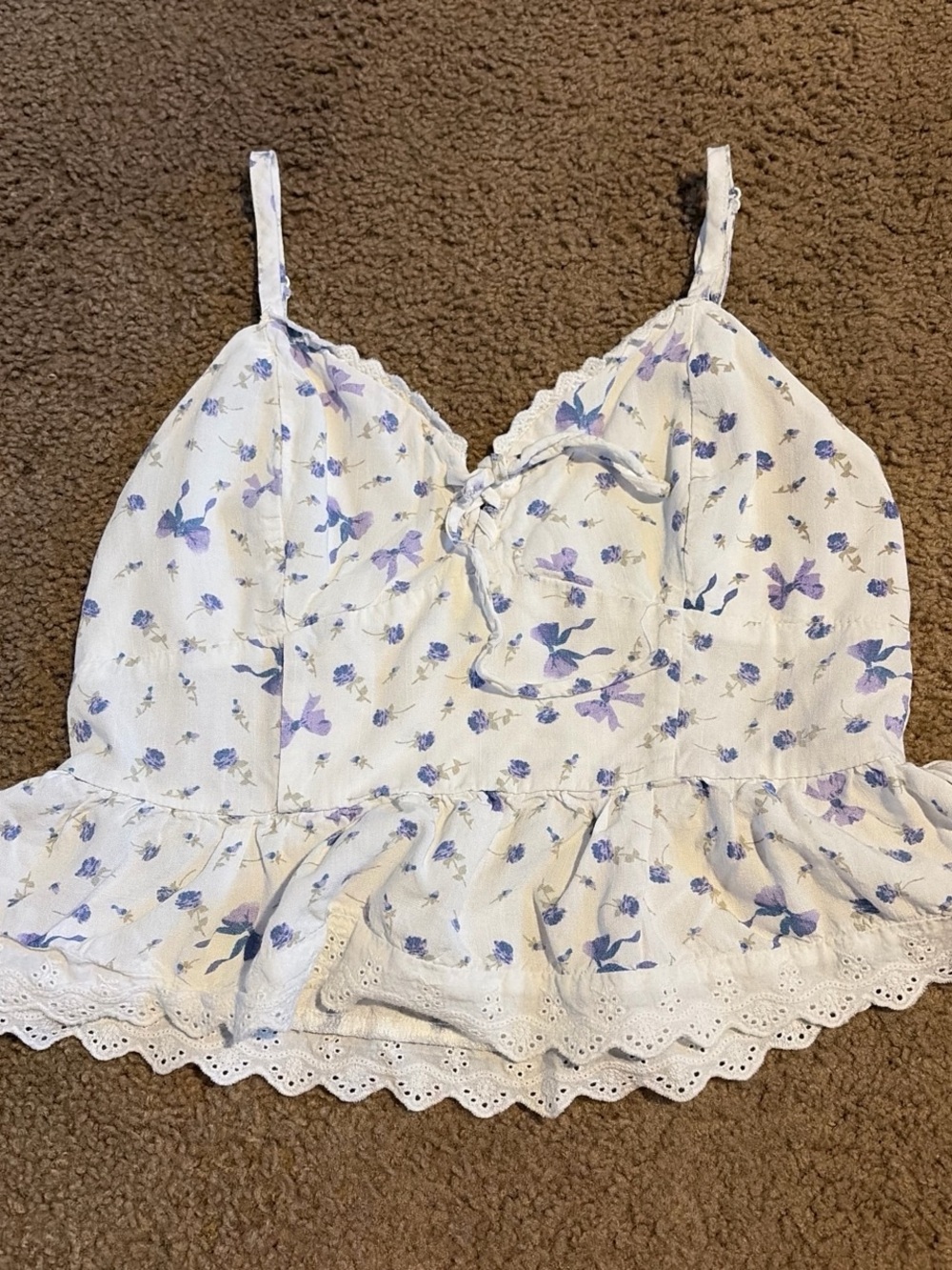 Arizona Jean Company White Floral Lace-Trim Cami with Lavender Print